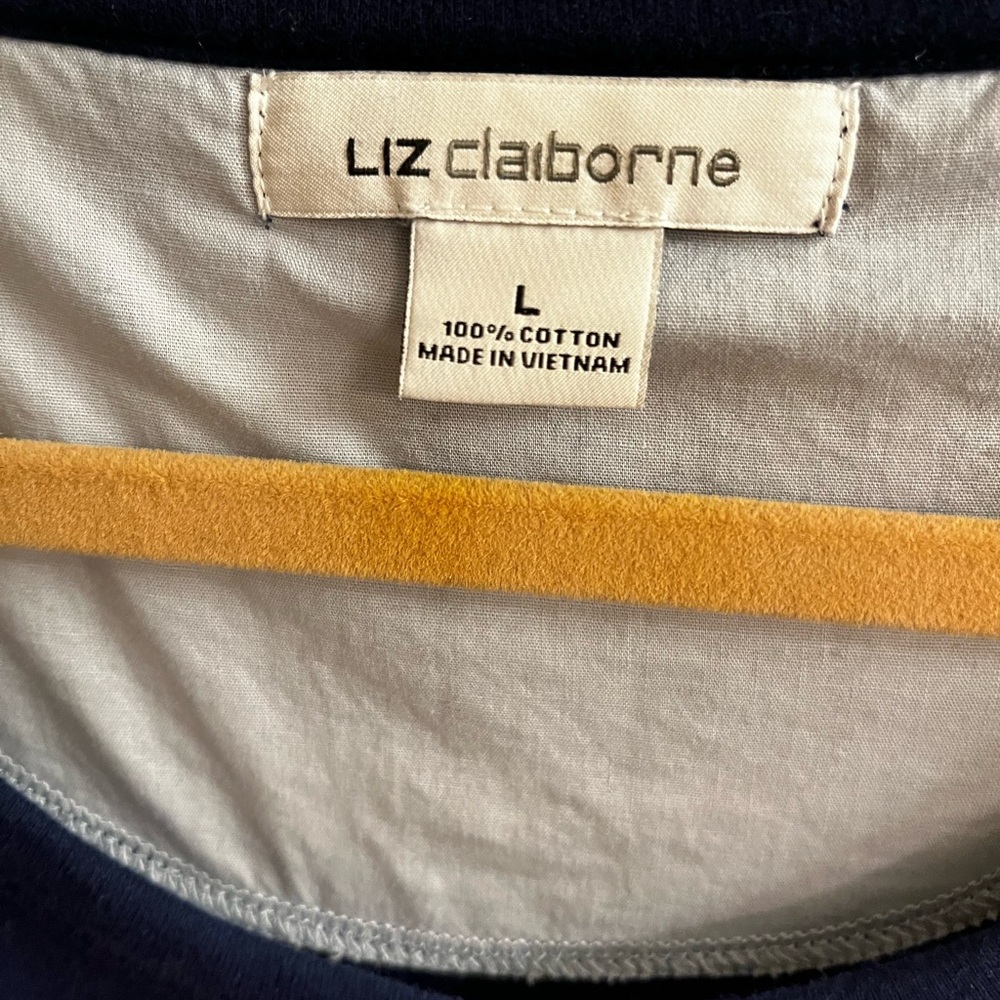 Liz Claiborne~Navy ~Blue Long Sleeve Top with  light blue Layer~Lg - Picture 2 of 9